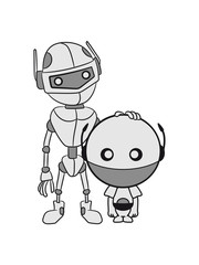 Papa mama robot child small large friends team sweet