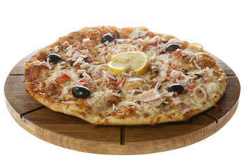 Frutti di mare - Pizza with seafood. Isolated on white.