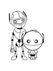Papa mama robot child small large friends team sweet
