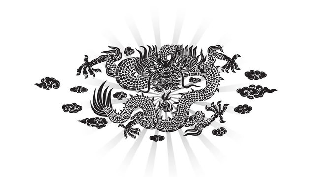black dragon with cloud and line chinese