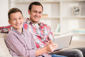 Father and son at home