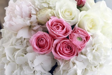 Hydrangea and roses bouquet