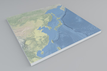 Fototapeta na wymiar Giappone, Cina, vista satellitare, spaccato 3d, mappa, oriente