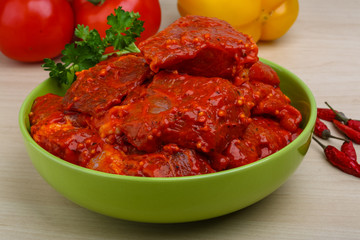 Raw marinated meat for bbq