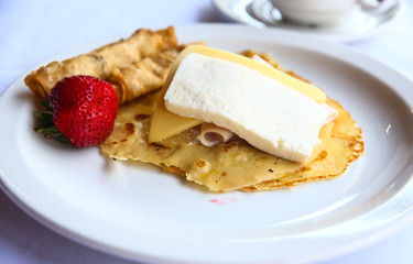 Pancake with cheese and ham