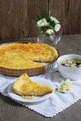 italian tart - torta della Nona with ricotta and custard, pine nuts