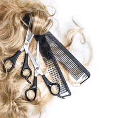  blond hair and scissors