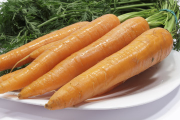 Organic fresh carrots on white