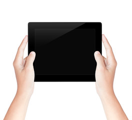 hand hold tablet screen isolated with clipping path inside