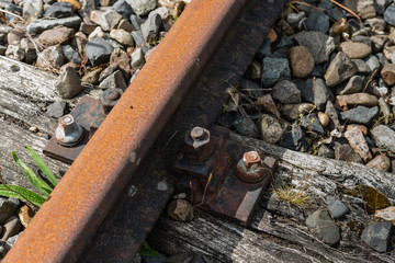 Rusty train tracks from close