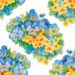 Seamless patterns with Beautiful flowers, watercolor illustration