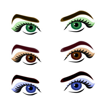 Set of three colorful girl's eyes
