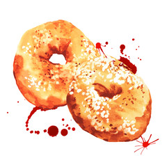 Watercolor donuts, vector illustration
