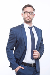Young bearded businessman on white background 