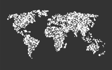 world map made of white dots on a black background