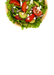 Salad. Mediterranean Salad with Feta Cheese on a white background. Selective focus.