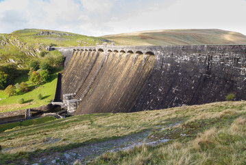 The Claerwen Dam, from above, landscape