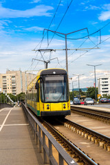 Fototapeta na wymiar Modern tram in Dresden
