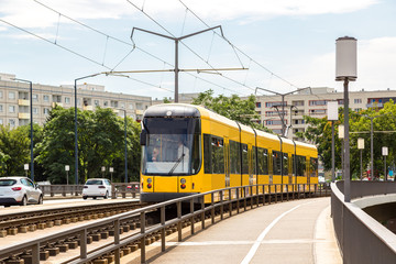 Fototapeta na wymiar Modern tram in Dresden