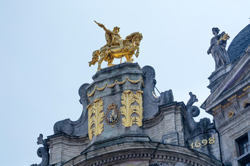 Golden Sculpture on Ancient Buildings In Grand Place, Brussels