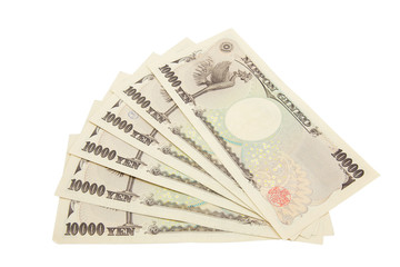 japanese yen notes. Currency of Japan on white background