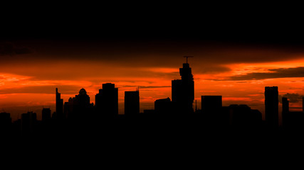 Bangkok cityscape silhouette view, Thailand