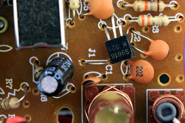 Closeup view of the component side of a circuit board