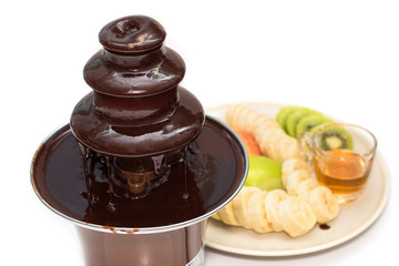 chocolate fountain and fruit slice