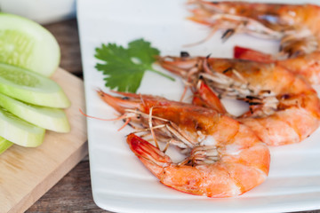 Shrimp on white plate