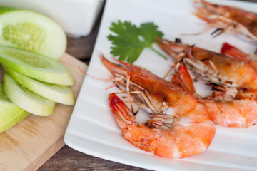 Shrimp on white plate
