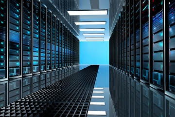 server room in datacenter, room equipped with data servers - obrazy, fototapety, plakaty