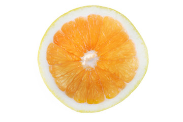 Grapefruit slice showing segments isolated on white background