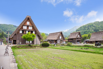 Fototapeta na wymiar Historical Japanese Village - Shirakawago in spring, travel landmark of Japan