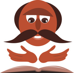 A priest with mustache reading from the bible.