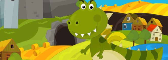 Cartoon image with green dragon - illustration for the children