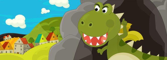 Cartoon image with green dragon - illustration for the children