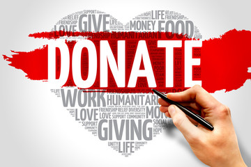 Donate word cloud, heart concept