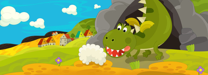 Obraz premium Cartoon green dragon - illustration for the children