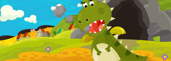 Cartoon green dragon - illustration for the children