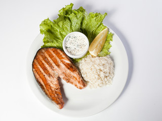 Salmon on the white plate