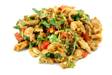 Basil fried pork. Thai food.