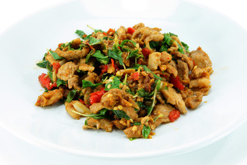 Basil fried pork. Thai food.