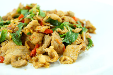 Basil fried pork. Thai food.