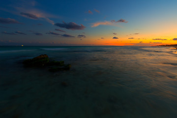 Sunset on the Caribbean beach.