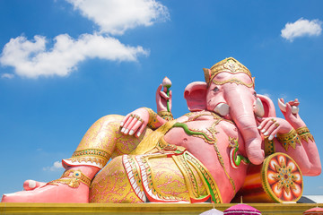 Beautiful Ganesh statue on blue sky at wat saman temple in Prachinburi province of thailand, Is...