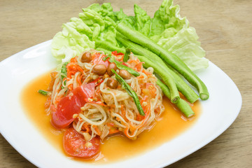 Green papaya mix carrots salad. spicy thai food