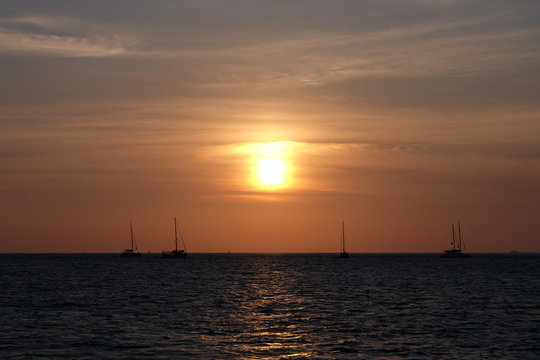 Sunset at "Lipe Island" Thailand,  Boat came from traveling.