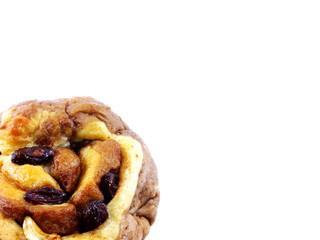 close up sweet bun cinnamon cake on white background