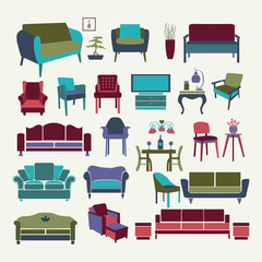 Vector Collection  of icons set Interior  design elements.