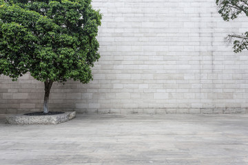 white brick wall and empty sandstone road - obrazy, fototapety, plakaty